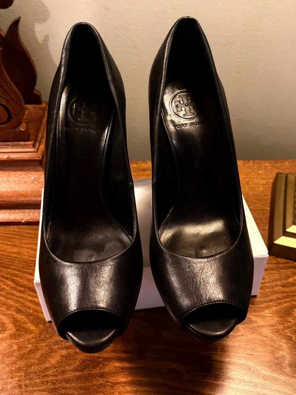 Tory Burch Black Leather Cantrelle Peep Toe Platform Pumps Size 8.5 $328
